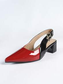 女士优雅尖头粗跟露背时尚凉鞋 - 黑/紅色 - 查看 2