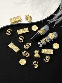 10Pcs/Pack Random Assortment Gold Coin & Dollar Money Bag 3D Nail Art Decorations Nail Supplies Nails Nail Charms Nail Gems
