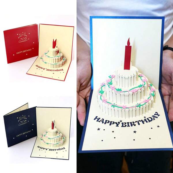 Pop Up Birthday Card, 3D Happy Birthday Cake Funny Postcards Pop Up Greeting Cards Laser Cut Happy Birthday Cards Best For Women Men Mom Dad Wife Sister Friends,For School Supplies,Back To School