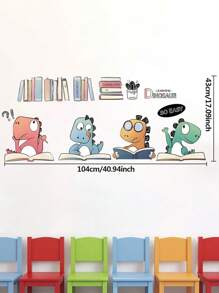 1pc Wall Sticker For Study Room, Bedroom, Early Learning Center - Dinosaur Reading Book Cartoon Decal, Suitable For Kindergarten Classroom Decor, Waterproof & Self-Adhesive Home Decor Wall Decor Bathroom Decor Bedroom Decor Room Decoration Stuff Living Room Decor House Decor Home Decor Living Room Wall Art Wall Paper Stickers Personalised Stickers