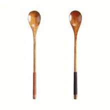 1/2pcs Japanese Wooden Solid Wood Coffee Spoon Honey Mixing Spoon Long Handle Round Mouth Round Handle Wooden Spoon