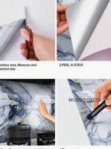 Kitchen Wallpaper Stickers Blue Marble 5 Meter X 60 Cm Water/Oil Resistant Washable Material - 霧霾藍 - 查看 7