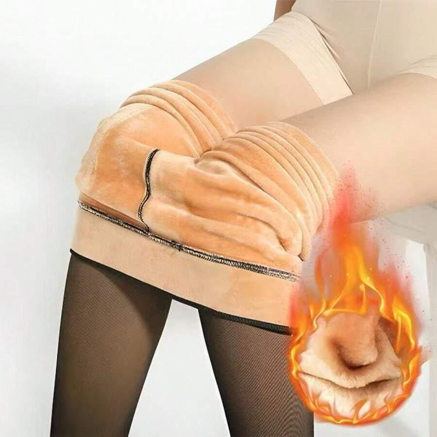 Meia-Calça Térmica Forrada Grosso Translúcida de Lã Feminina Super Elástica Slim 220g
