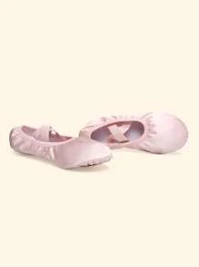 Children's Indoor Soled Princess Ballet Shoes ,Girls Dance Shoes,Practice Shoes ,Satin Soft-Soled Flat Shoes ,Elastic Opening ,No Tie Design , Light Pink Dance Ballet Shoes - Baby Pink - View 3