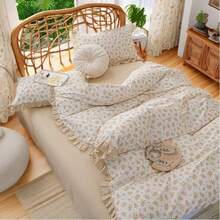 Vintage Floral Comforter Set Four Sizes, All Seasons Muslin Cotton Bedding Set, 3 Pieces Farmhouse Shabby Chic Jacquard Floral Comforter Set Perfect For Women And Men - 化纖印花被子-萱花 - 查看 2