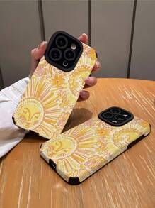 1 pieza Funda de teléfono suave de TPU a prueba de caídas con patrón clásico de sol amarillo y garabatos, compatible con 16/16 PLUS/16 PRO/16 PRO MAX