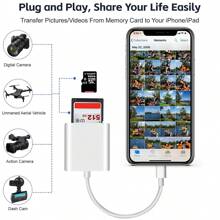 1 件双槽 SD/TF 读卡器适配器，相机查看器 SD 卡适配器，便携式即插即用，兼容 14/13/12/11/XS/8/7/6/iPad、相机系列 - 白色 - 查看 4