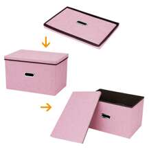2pcs Foldable Fabric Storage Boxes With Lids Storage Cube Toy Box Storage Basket - Pink - View 4