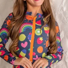 Maiô Biquini Infantil UV50 Manga Longa Proteção Solar Praia Natação Zíper - Azul Marinho - Visão 4