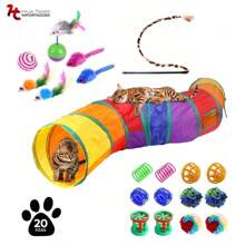 HuaTang Con 20pcz Juguetes Para Gato Plumas Varita Bolas Ratones Túnel