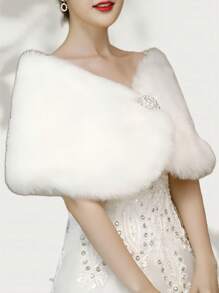 1 Stück eleganter weißer, flauschiger Brautschal, für Braut, für Hochzeitskleider, warmer Plüschschal als Herbstkleidung für Frauen