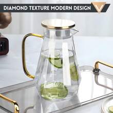 2000ML Diamond-Design Glass Water Pitcher With Gold Lid - Elegant & Durable Cold Beverage Dispenser - As Shown - View 5