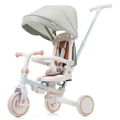 MERAX 7 In 1 Baby Tricycle, Foldable Toddler Tricycle With Removable And Adjustable Parent Handle, Toddler Push Bike With Removable Pedal, Canopy, And Guardrail, Tricycle For 12-72 Months, Blue