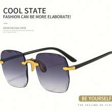 1Pc Frameless Square Gradient Cut-Edge Glasses - Versatile Chic For Everyday, Beach, Party & Runway Styling - Grey - View 8