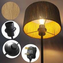 Farmhouse Standing Lamp,  Natural Paper String Lampshade Shade, Rustic Standing Floor Lamps With Foot Switch, For Living Room, Bedroom, Office (Bulb Not Include) - UK Plug(220-240V) - View 4