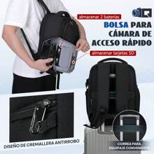 Mochila para Camara Fotografica DSLR SLR Mirrorless Mochila Camara Laptop Mochila Fotografia con Funda Impermeable y 14 Pulgadas Compartimento Portátil Mochila Antirrobo para Cámara Negro - Negro - Ver 7