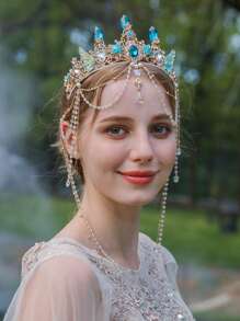 1件优雅水晶公主皇冠，海星贝壳美人鱼尾巴发箍，表演/生日礼物头饰，皇冠，头饰，服装皇冠，发饰花环，头饰，发藤，发圈，金色皇冠，金色头饰 - 彩色 - 查看 3