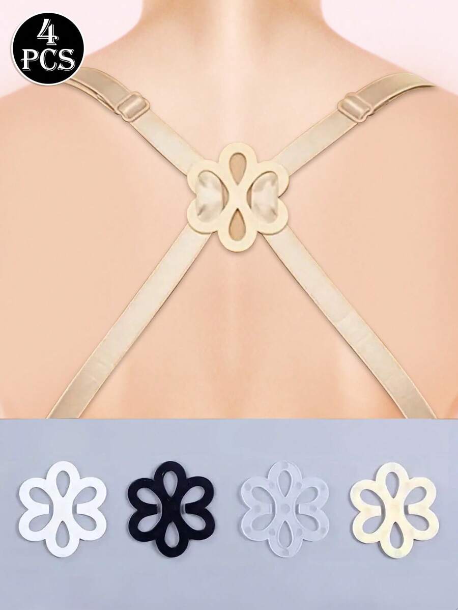 4PCS Floral Bra Strap Clips Hidden Non-Slip Bra Strap Clasp Accessories For Women