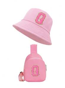 2 件字母儿童渔夫帽，时尚简约遮阳帽，配有单肩斜挎包，适合男孩和女孩日常外出。 - 粉紅色 - 查看 59