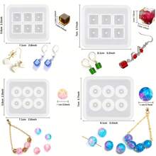 1 件 6 款耳环手链珠宝吊坠 6 腔硅胶模具，DIY 创意手工艺品，水晶树脂硅胶模具 - 6格帶孔模具 - 查看 6