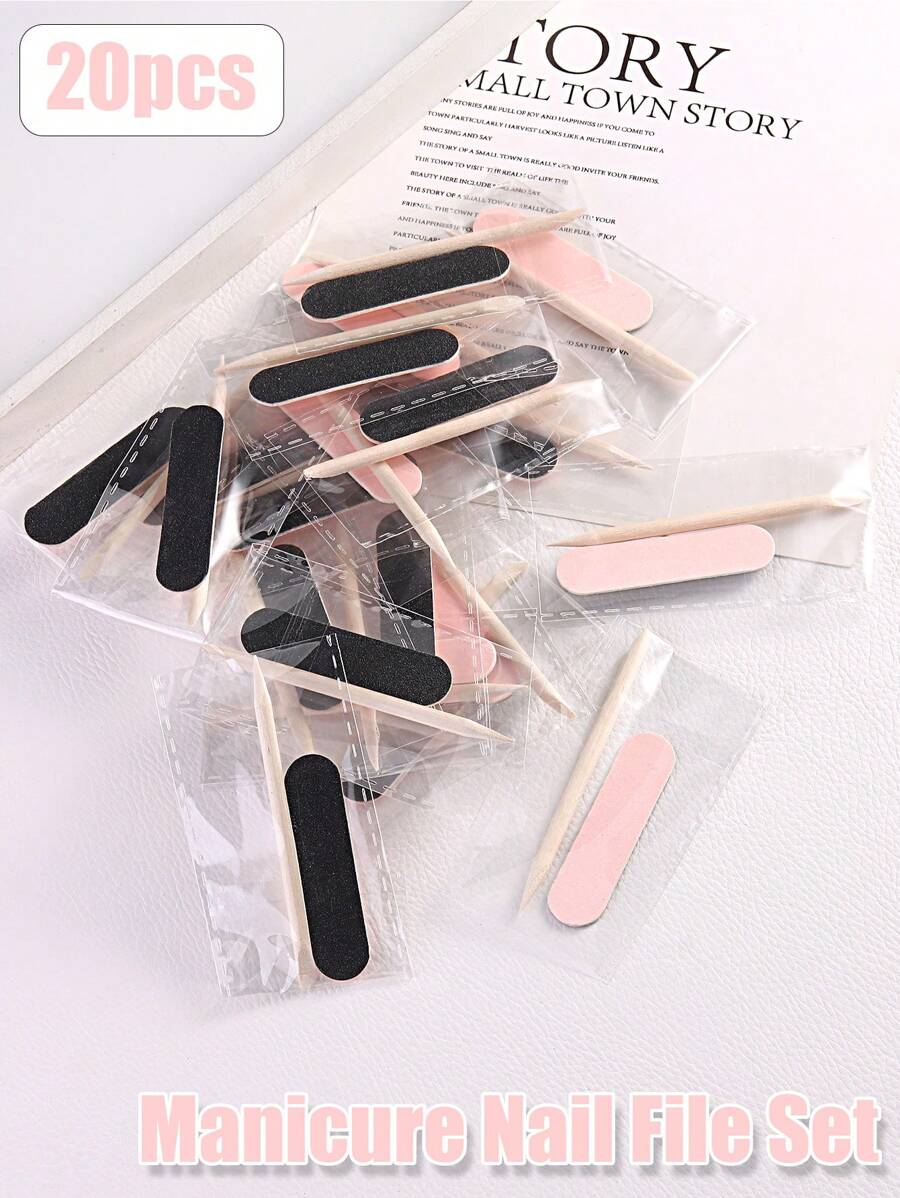 20 件便携式指甲清洁套装，粉色和黑色双面迷你指甲锉和角质层棒美甲用品修脚工具美甲用品，美甲用品，美甲工具，美甲工具，返校，指甲，按压指甲的美甲工具 - 彩色 - 查看 1