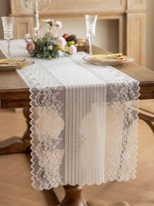 1pc Elegant Lace Table Runner, French Romantic Lace Hollow Decor Table Runner/Mat, Suitable For Home Table Decoration, Living Room, Dining Room, Wedding, Party, Holiday