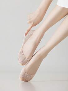 2/4/7 Pairs Women's Ultra-Thin Mesh Breathable Invisible Lace Silicone Non-Slip Boat Socks, Soft & Sweat-Absorbent - Multicolor - View 8