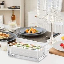 亚克力客用毛巾餐巾架，透明纸巾托盘，长方形餐巾架，适用于厨房、餐厅、浴室 - 透明 - 查看 4