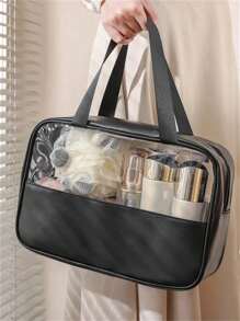 Large Capacity Waterproof Makeup Storage Bag Clear Bag Travel Wash Bag With Clear Portable Design And Double Handles - Perfect For Organizing Cosmetics And Toiletries Organizer Makeup Bag Makeup Organizer Skincare Bag Fashionable And Simple Toiletry Bag Beach Bag Cosmetic Bag For Travel Back To School Bathroom Dorm Essentials Travel Essentials Travel Accessories Travel Must Haves For Beach Summer Vacation