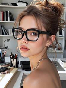 1 Pair Square Large Frame Stylish Unisex Glasses, Suitable For Computer, Gaming, TV, Smartphone, Clear Lenses, Eye Protection, Accessory For Women
