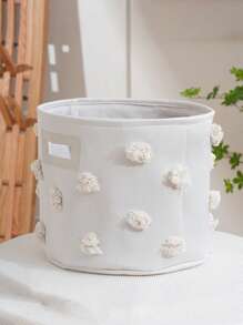 1pc Color Pom-Pom Waterproof Canvas Catchall Bin, Desktop Storage Basket For Household Laundry Room - Multicolor - View 11