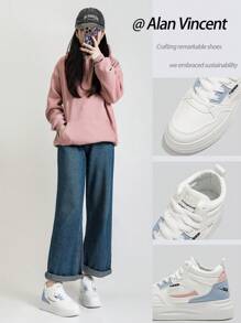 [Quick Delivery]Classy Aesthetic 2025 Summer New Style Woman Shoes High Cut Lace-Up Sport White Shoes Ladies Fashionable Casual Sneakers Women Flat Shoes Student Shoes Classy Look - White - View 2