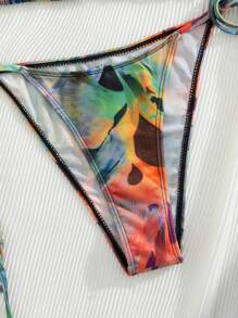 Sexy Swimsuit Beach Vacation Bikini Set, Random Print, Summer - Black - View 5