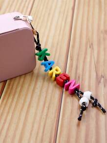 LICVIC 1pc Customized Multi-Color Acrylic Beaded English Letter Keychain, Customizable 1~10 Letters, Personalized Bag Charm, Custom Name Gift, Personalized Keyring(Gold/Black), Lanyard Colors: Black/Purple/Green/Blue/Pink, Customized Backpack Decoration - Multicolor - View 6