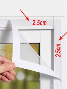 1件装，白色，拉链式。多种尺寸可选，自粘式防蚊纱窗，无需钻孔，隐形蚊帐，窗户蚊帐，薄网材质，夏季可水洗