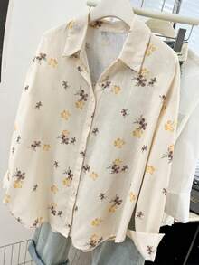 YUXIN 优雅碎花衬衫，轻盈透气，适合春夏秋季穿着。 - 杏色 - 查看 5