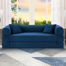 Compression Sofa - Convertible Floor Foldable Sofa Bed - With 2 Pillows, Corduroy, Queen Size - 藏蓝色 - 查看 2