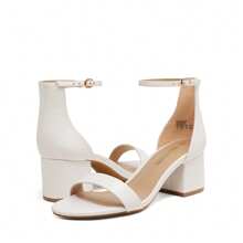 Dream Pairs Women Low Chunky Heeled Sandals Classic Open Toe Ankle Strap Summer Heeled Sandals With Adjustable Buckle For Daily Work Wedding Party - trắng - Xem 7