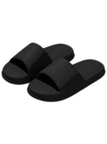 夏季男士简约纯色条纹家居拖鞋，EVA防滑防臭速干轻便耐用平底柔软舒适休闲男女通用凉鞋、淋浴鞋