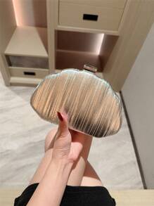 1 件金属皮革盒式手拿包，时尚奢华晚宴包，适合正式派对、舞会、婚礼，带链带的手提包