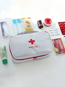 1 pieza Botiquín de primeros auxilios de viaje portátil, bolsa resistente al agua con parche bordado de cruz para almacenamiento de emergencias médicas, bolsa de medicamentos