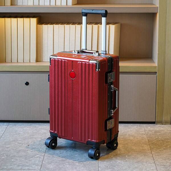 20/24" Riveted Asymmetric Frame Suitcase, Trolley Case With Spinner Wheels, Hanging Hook, Lightweight, Large Capacity, Business Travel, Short/Long Trip, Weekends, Students, Wedding, Red, Unisex Use Holiday Vacation Travel Accessories Summer Travel Essentials Graduation Bag For School School Accessories School Stuff