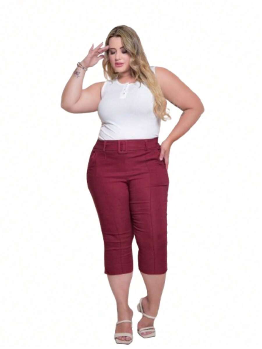 Women's Plus Size Capri Pants - Red - View 1