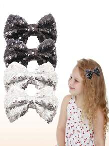 4Pcs Sparkling Sequin Hair Bows Clips - Mesh Bow-Knot Bling Bling Glitter Alligator Hairpin Barrettes For Girls Kids Teens