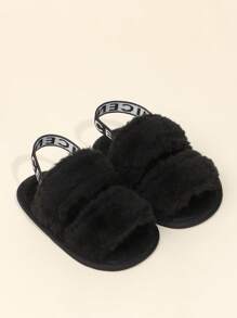 1 Paar Kleinkind Mädchen unifarbene flauschige elastische Band Sandalen mit weicher Sohle, leicht, 0-1 Jahre, einfacher und süßer Stil, geeignet für Frühling/Sommer