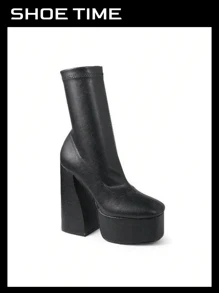 Stretchy Chunky Heel Booties Alpine-2 Liliana