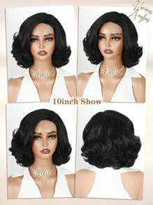 Yaki Kinky Straight Glueless Loose Wavy Bob Wigs Big Small Lace Front Body Wave Wig Synthetic Curly Lady Side Part Natural Hairline Wigs For Women (Black, 16 Inches) - Black - View 6