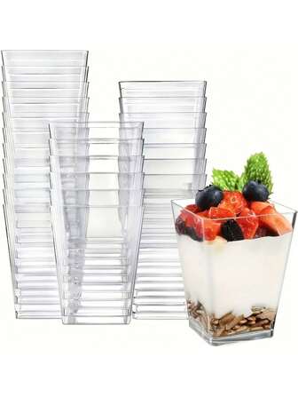 10/25pcs Dessert Cups, 150ml Transparent Plastic Cups, Reusable Ice Cream Cups, Mini Party Square Bowls, Suitable For Fruit Mousse Ice Cream Pudding And Tasting, Holiday Party Supplies, Home Living Supplies, Home Decor