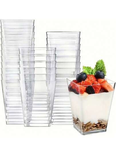 10/25pcs Dessert Cups, 150ml Transparent Plastic Cups, Reusable Ice Cream Cups, Mini Party Square Bowls, Suitable For Fruit Mousse Ice Cream Pudding And Tasting, Holiday Party Supplies, Home Living Supplies, Home Decor