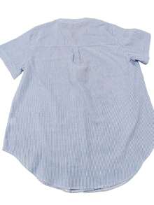 Plus Women's Short Sleeved Notched Front Button Striped Shirt - Blue - View 3